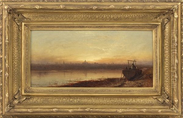 Sunset, New Bedford Harbor Oil Painting by Charles Henry Gifford