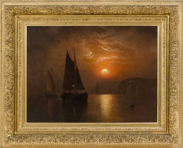 Boats Off The Coast At Sunset, Possibly Grand Manan Oil Painting by Charles Henry Gifford