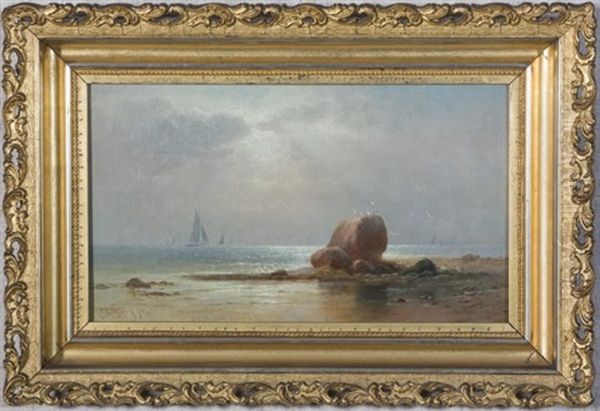 Coastal Scene With Sailboats And A Rocky Beach Oil Painting by Charles Henry Gifford