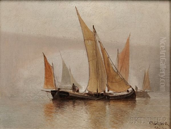 Boats Sailing Near A Bridge In Fog Oil Painting by Charles Henry Gifford