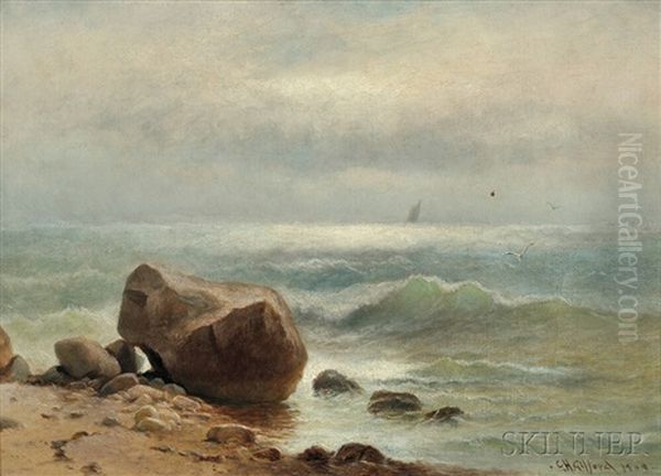 Surf Rolling In To A Rocky Shoal Oil Painting by Charles Henry Gifford