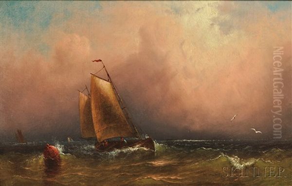 Schooner Rounding A Buoy Oil Painting by Charles Henry Gifford