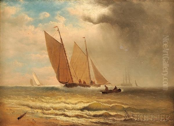 Sailboats Under A Darkening Sky Oil Painting by Charles Henry Gifford