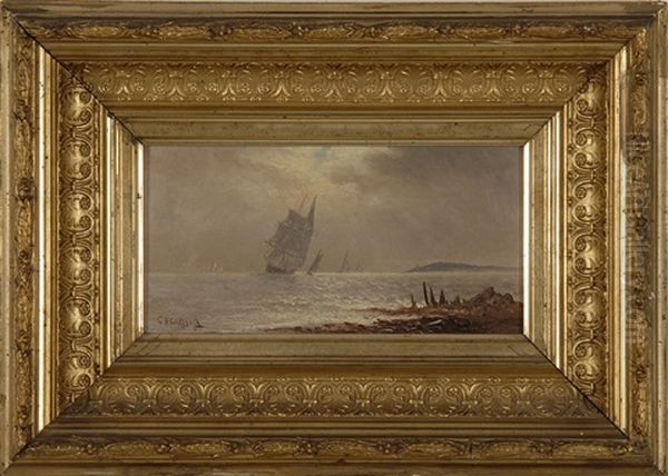 Ships Off The Coast Oil Painting by Charles Henry Gifford