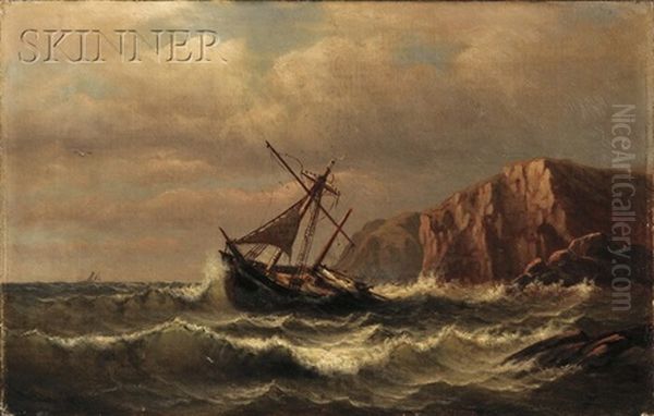 View Of A Hulk Near Coastal Cliffs Oil Painting by Charles Henry Gifford