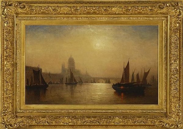 The Thames River, London, With St. Paul's Cathedral And Blackfriars Bridge Oil Painting by Charles Henry Gifford