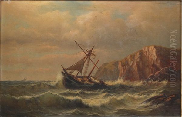 Ship Off Coast Oil Painting by Charles Henry Gifford