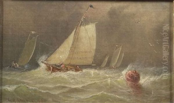 Schooners Running Before A Gale Oil Painting by Charles Henry Gifford