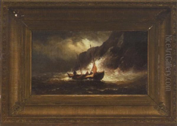 Fishermen In Stormy Waters Oil Painting by Charles Henry Gifford