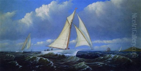 Racing Off Point Judith, Rhode Island Oil Painting by Charles Henry Gifford