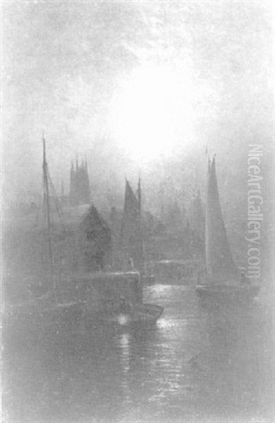 Moonlit Harbor Scene Oil Painting by Charles Henry Gifford