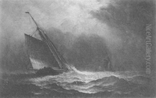 Ship In Rough Seas Oil Painting by Charles Henry Gifford