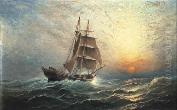 Schooner At Sunset Oil Painting by Charles Henry Gifford