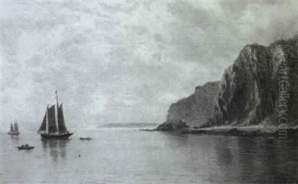 Afternoon Calm/a Coastal View With Sailing Vessels And      Cliffs Oil Painting by Charles Henry Gifford