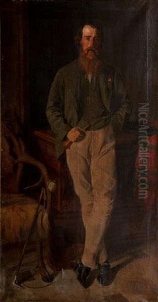 Full Length Portrait Of Alexander William Macdougall Depicted With His Hunting Horn And Crop Oil Painting by Edward Augustus Gifford