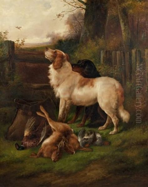 Retour De Chasse: Chien D'arret Au Gibier A La Barriere Oil Painting by John Gifford