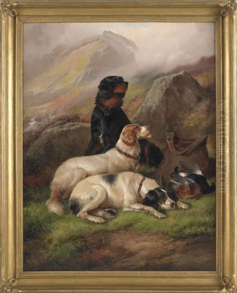 Landscape With Three Hunting Dogs And Fowl Oil Painting by John Gifford