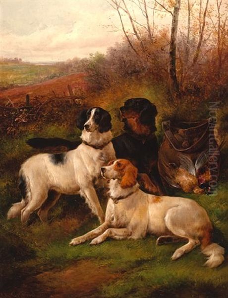 The Day's Bag, Two English And One Gordon Setter Oil Painting by John Gifford