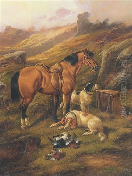 Sorrel Pony With Gun Dogs And Dead Game In A Landscape Oil Painting by John Gifford