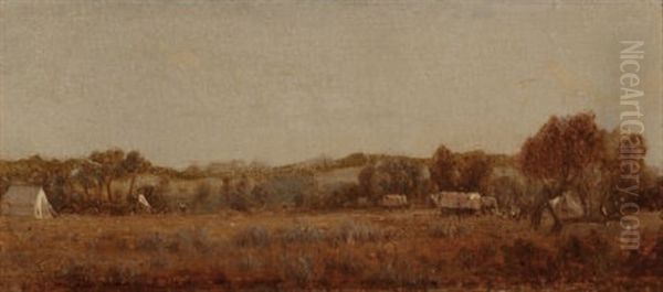 A Sketch At The Camp On The La Bonte, Wyoming Territory Oil Painting by Sanford Robinson Gifford