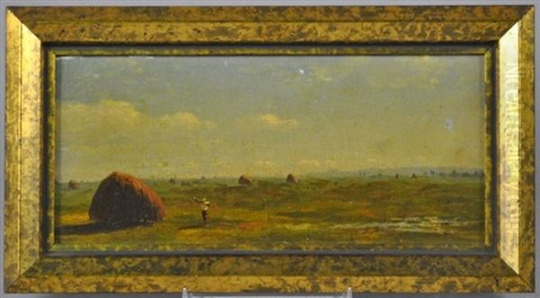 Salt Hay Staddles, Jamaica, Long Island, Ny Oil Painting by Sanford Robinson Gifford