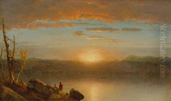 Indians At Sunset (sunset In The Wilderness) Oil Painting by Sanford Robinson Gifford