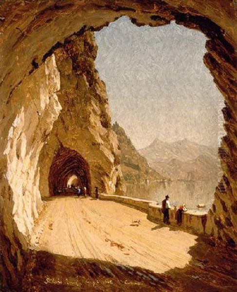 Stelvio Road By Lago Di Como, 1868 Oil Painting by Sanford Robinson Gifford