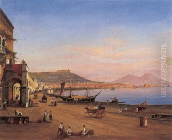 Napoli, Vita Sul Lungomare Oil Painting by Ercole Gigante