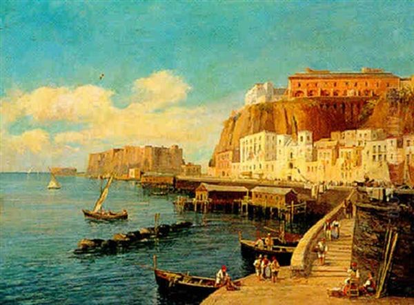 Napoli, Castel Dell'ovo Da Santa Lucia Oil Painting by Ercole Gigante