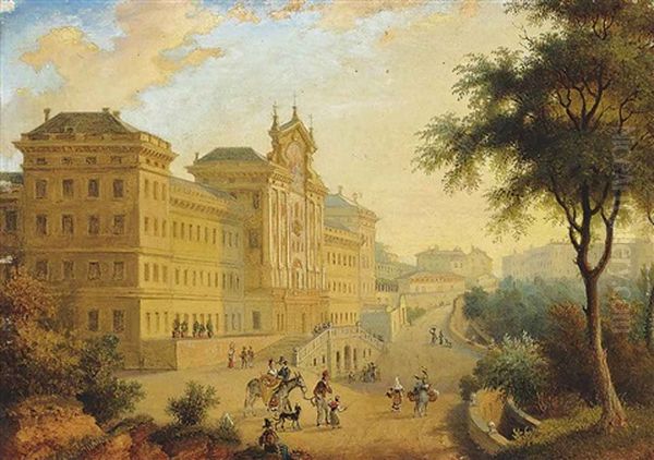 An Italian Villa Oil Painting by Giacinto Gigante