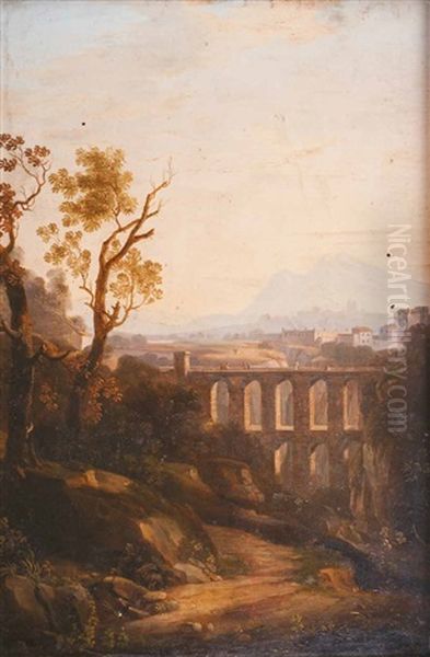 Veduta Del Ponte Clementino Oil Painting by Giacinto Gigante