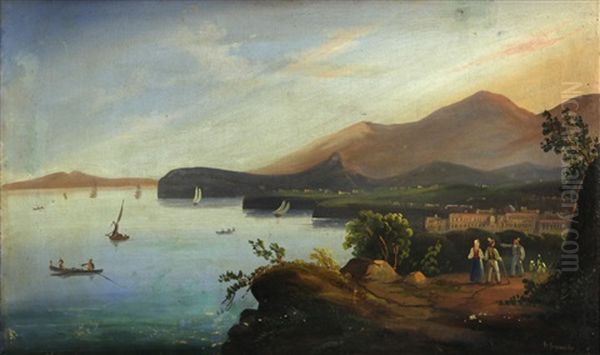 A View Of Sorrento And A View Of The Bay Of Naples From Castellammare (pair) Oil Painting by Giacinto Gigante