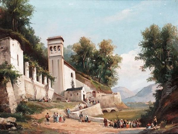 Il Duomo, Amalfi (+ Cava Dei Zizzeni; Pair) Oil Painting by Giacinto Gigante