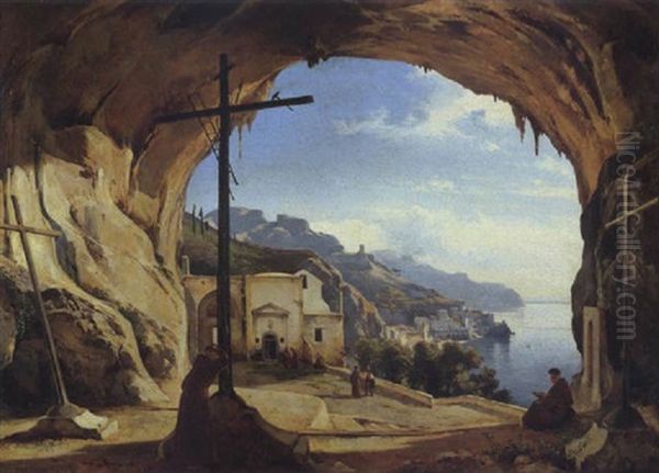 Amalfi Dalla Grotta Dei Cappuccini Oil Painting by Giacinto Gigante