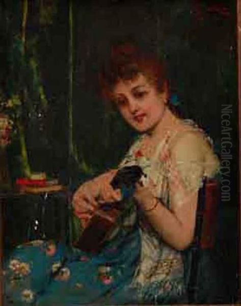 Young Lady And Her Music Oil Painting by Adolfo Bacci