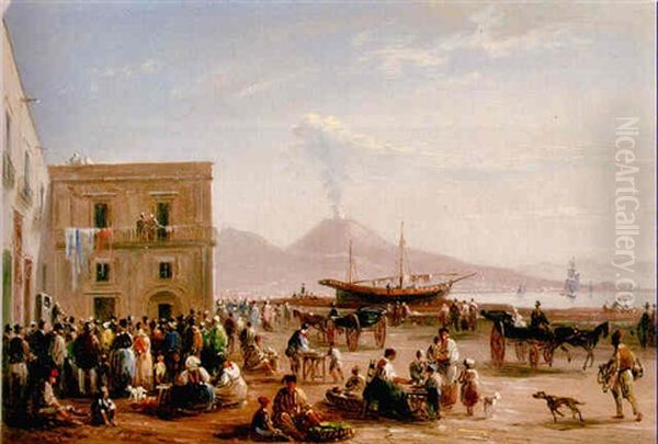 View Of The Bay Of Naples From The Margellina Oil Painting by Giacinto Gigante