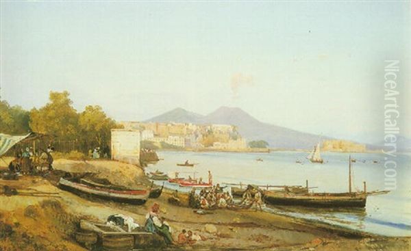 A View Of The Bay Of Naples Oil Painting by Giacinto Gigante