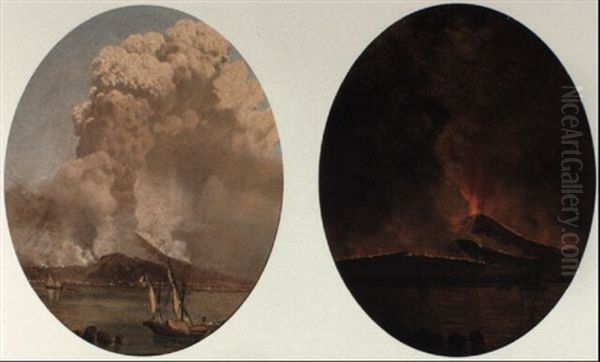 Eruptions Of Mount Vesuvius, Day And Night Oil Painting by Giacinto Gigante