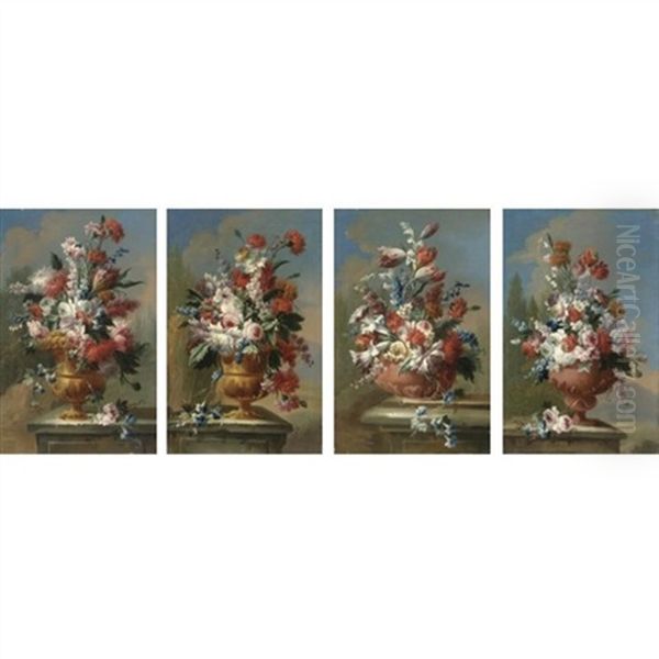 Nature Morte Con Vaso Di Fiori (set Of 4) Oil Painting by Anna Caterina Gigli