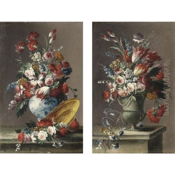 Nature Morte Con Vaso Di Fiori (pair) Oil Painting by Anna Caterina Gigli