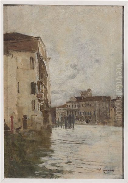 Venetian Canal Scene Oil Painting by Eugenio Gignous