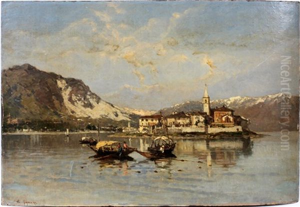 Italian Lake Scene Oil Painting by Eugenio Gignous