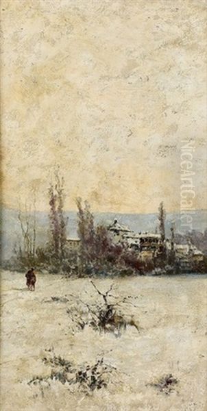 Winterliche Landschaft (+ Another Similar; Pair) Oil Painting by Eugenio Gignous