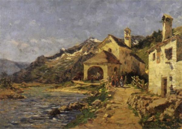 Chiesa Lungo Il Torrente Oil Painting by Eugenio Gignous