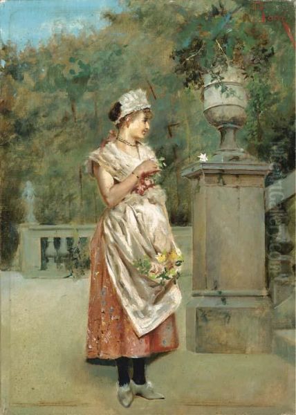 The Flower Girl Oil Painting by Adolfo Bacci