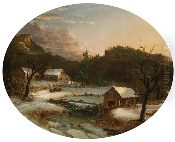 The Farm In Winter Oil Painting by Regis Francois Gignoux