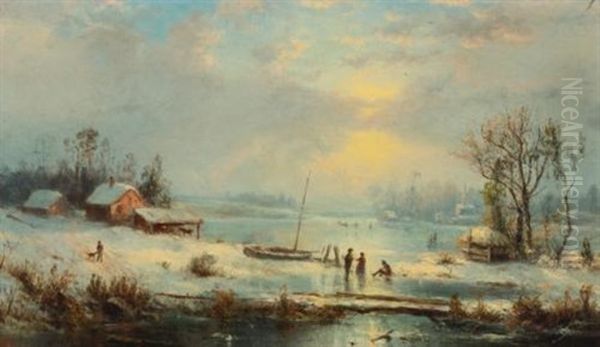 Winter Landscape Oil Painting by Regis Francois Gignoux