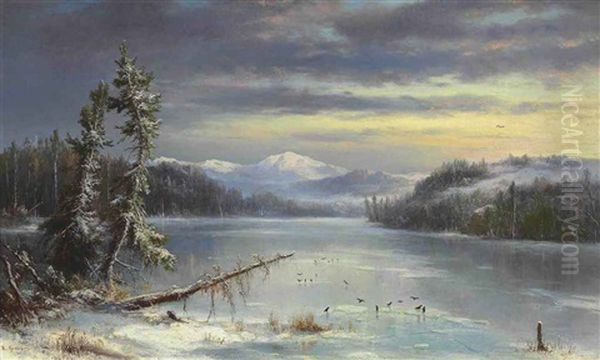 Snowy Landscape Oil Painting by Regis Francois Gignoux