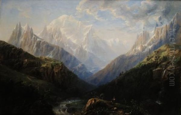 The Artist At Work In The Mountainscape Oil Painting by Regis Francois Gignoux