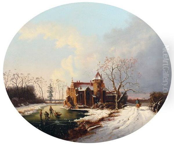 A Crisp Winter Morning Oil Painting by Regis Francois Gignoux